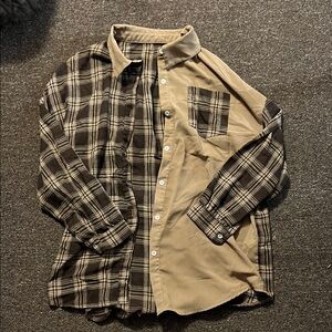 Plaid and Solid Button-Up Shirt